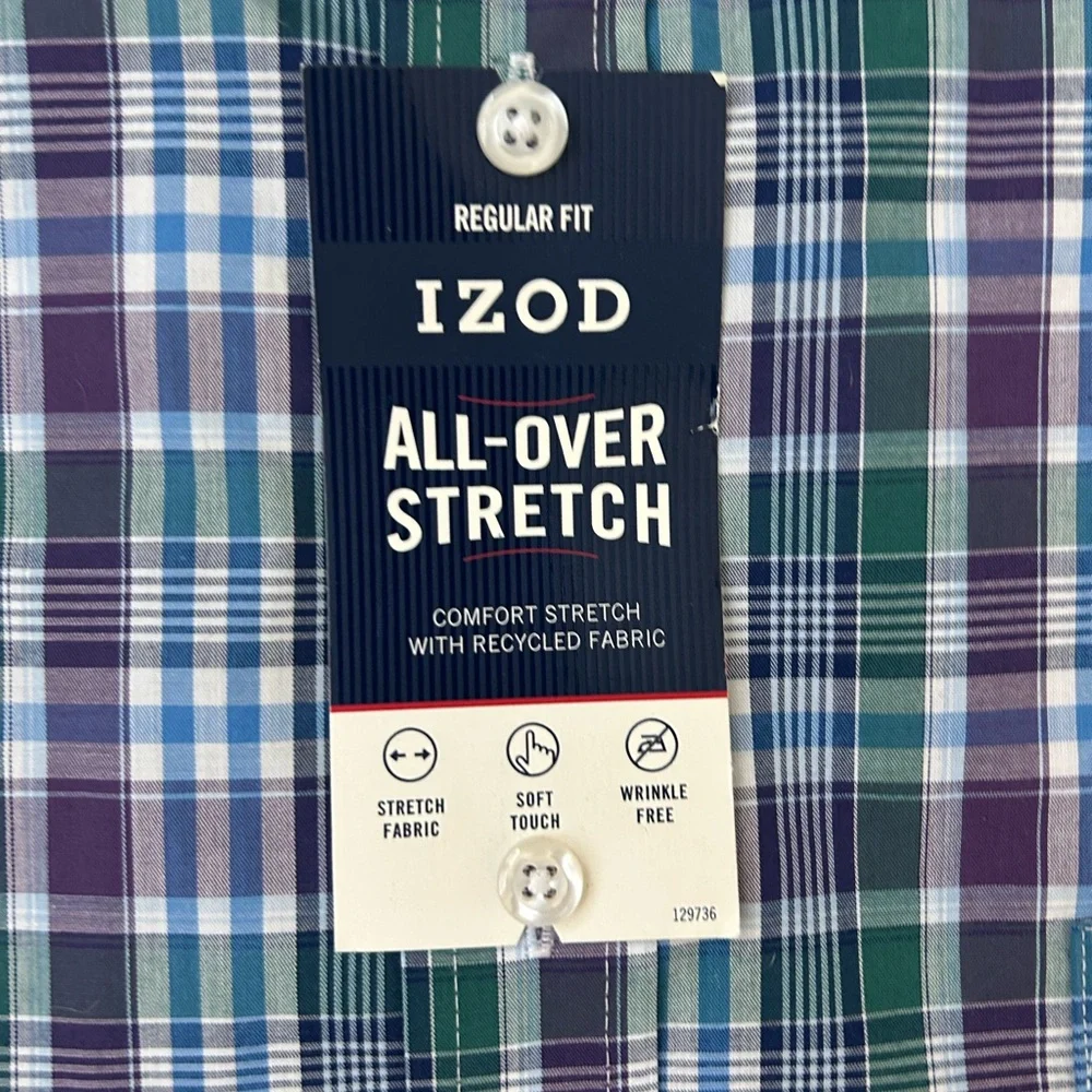 NWT Men’s IZOD Blue, Purple Button Down Stretch Long Sleeve Shirt - Size XXL - Picture 11 of 11